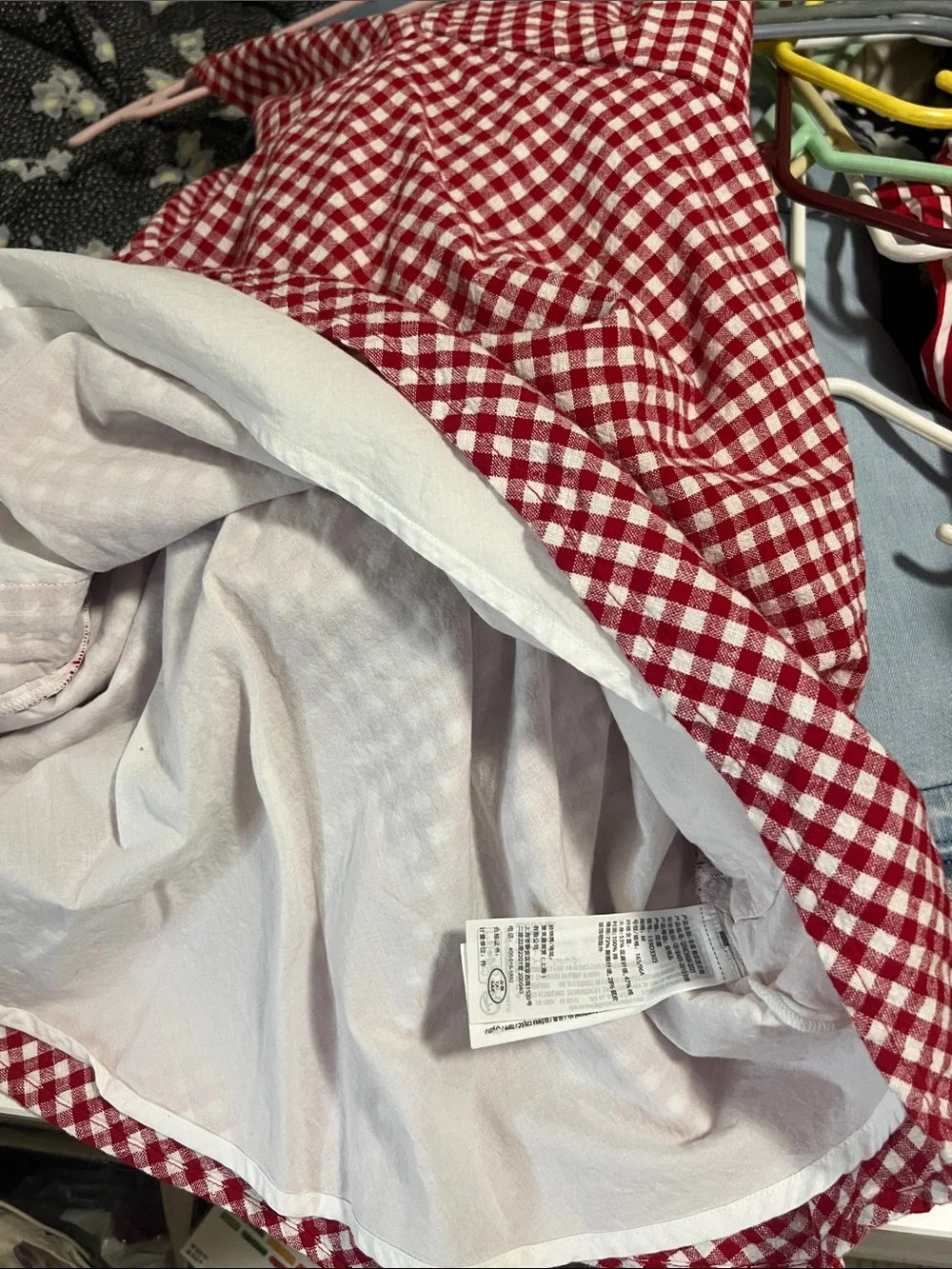 Red Gingham V-Neck A-Line Dress linen - Picture 4 of 5